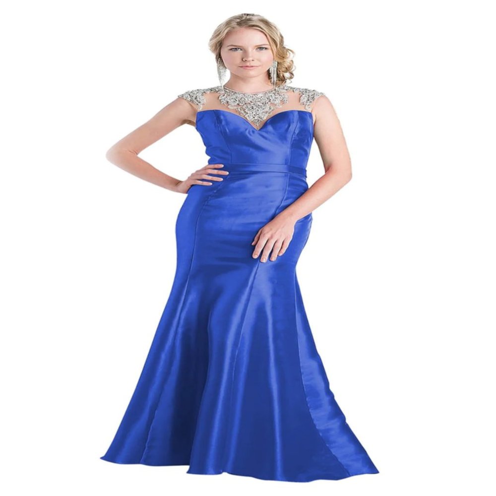 Cinderella Divine - Jewel Illusion Neckline Trumpet Dress CJ221 - Royal